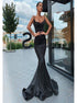 Black Spaghetti Strap Mermaid Long Prom Dresses LBQ1563